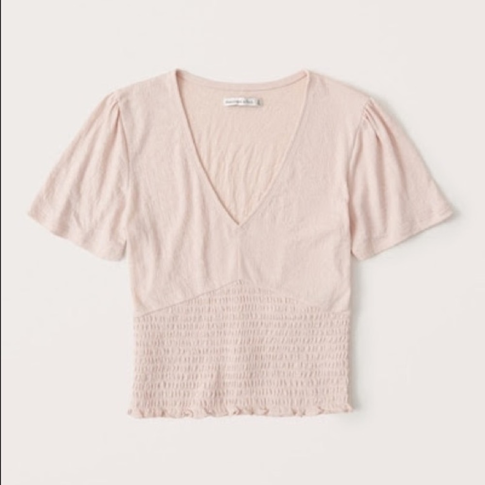 Abercrombie smocked flutter sleeve top pink